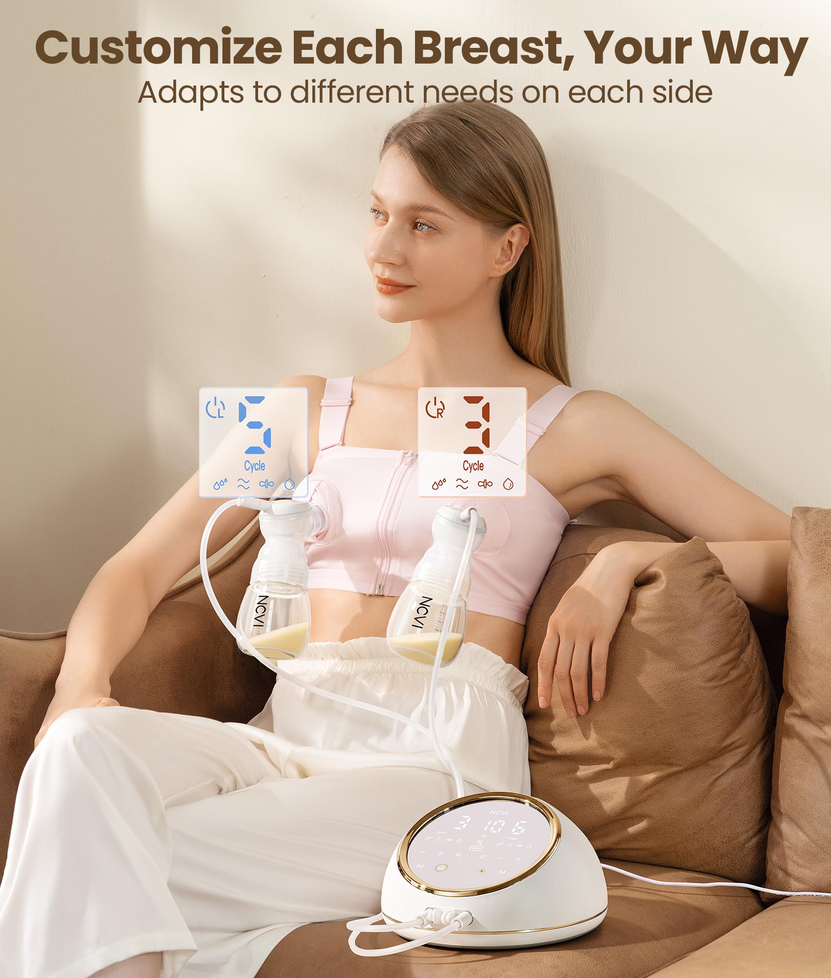 NCVI Extractor de leche eléctrico F1 Pro, microvibración con succión de grado hospitalario para mayor comodidad y eficiencia, batería de larga duración, succión y ritmo independientes para cada pecho