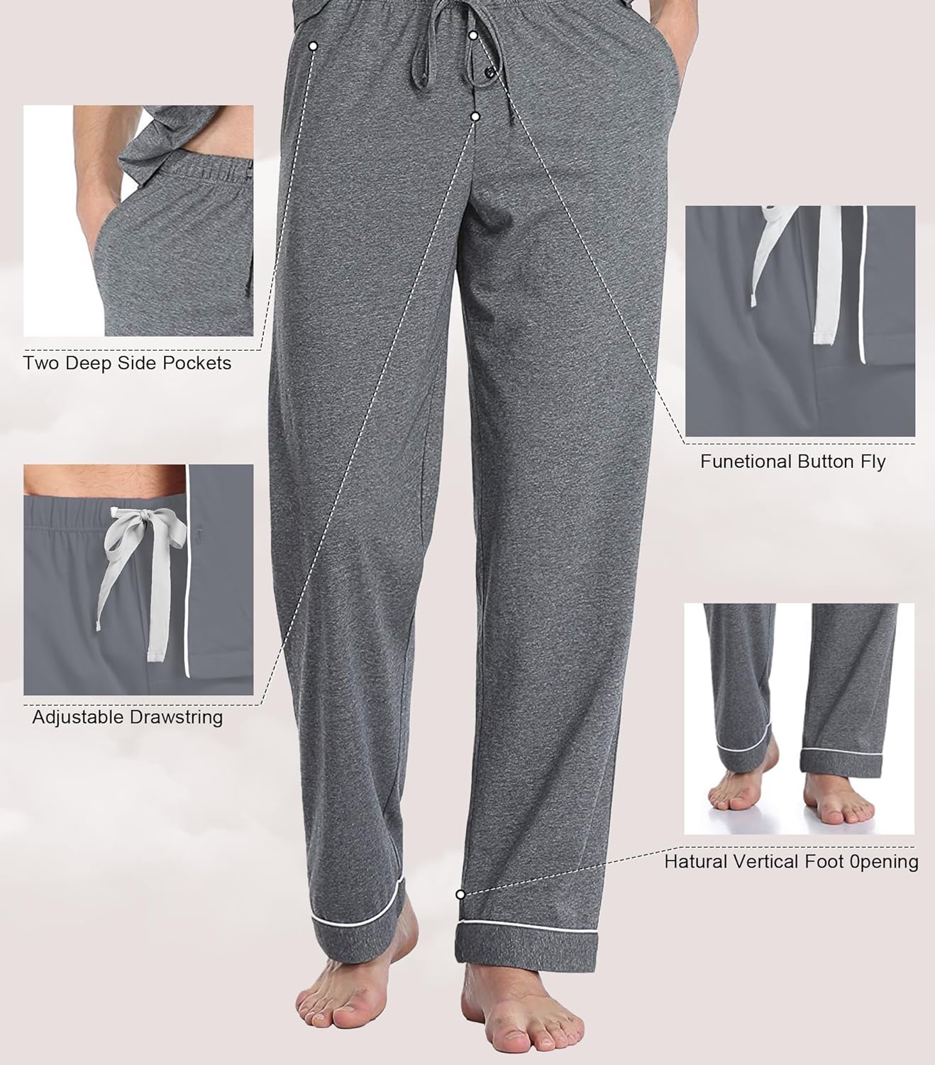 COLORFULLEAF Men's 100% Cotton Pajamas Set Button Down Sleepwear Short Sleeve and Long Pants Pjs - Image 4