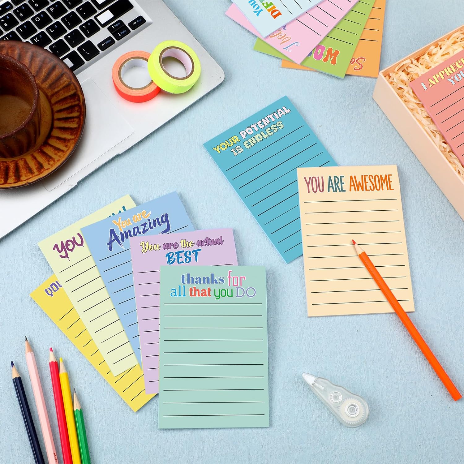 Yinder 24 Pcs 4 x 6'' Inspirational Sticky Notes Lined Motivational Note Pads End of Year Appreciation Gifts for Teacher Nurse Staff Employee Coworker Office(Light Color,Appreciation)