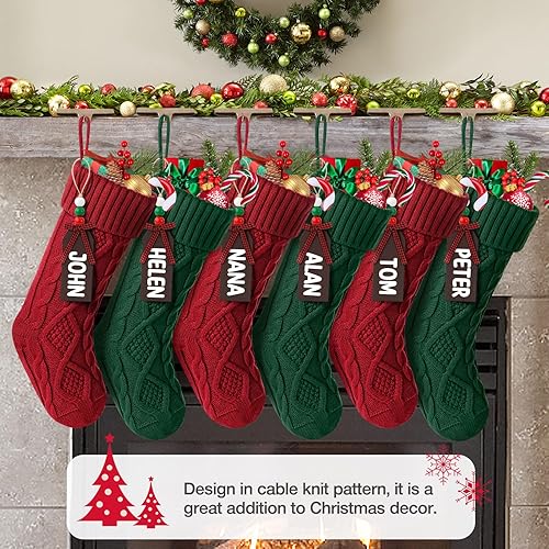 Miniatura 6 de Hommtina Medias de Navidad, medias de Navidad personalizadas de 18 pulgadas, tamaño grande, punto trenzado, regalos (6 unidades, rojo y verde)