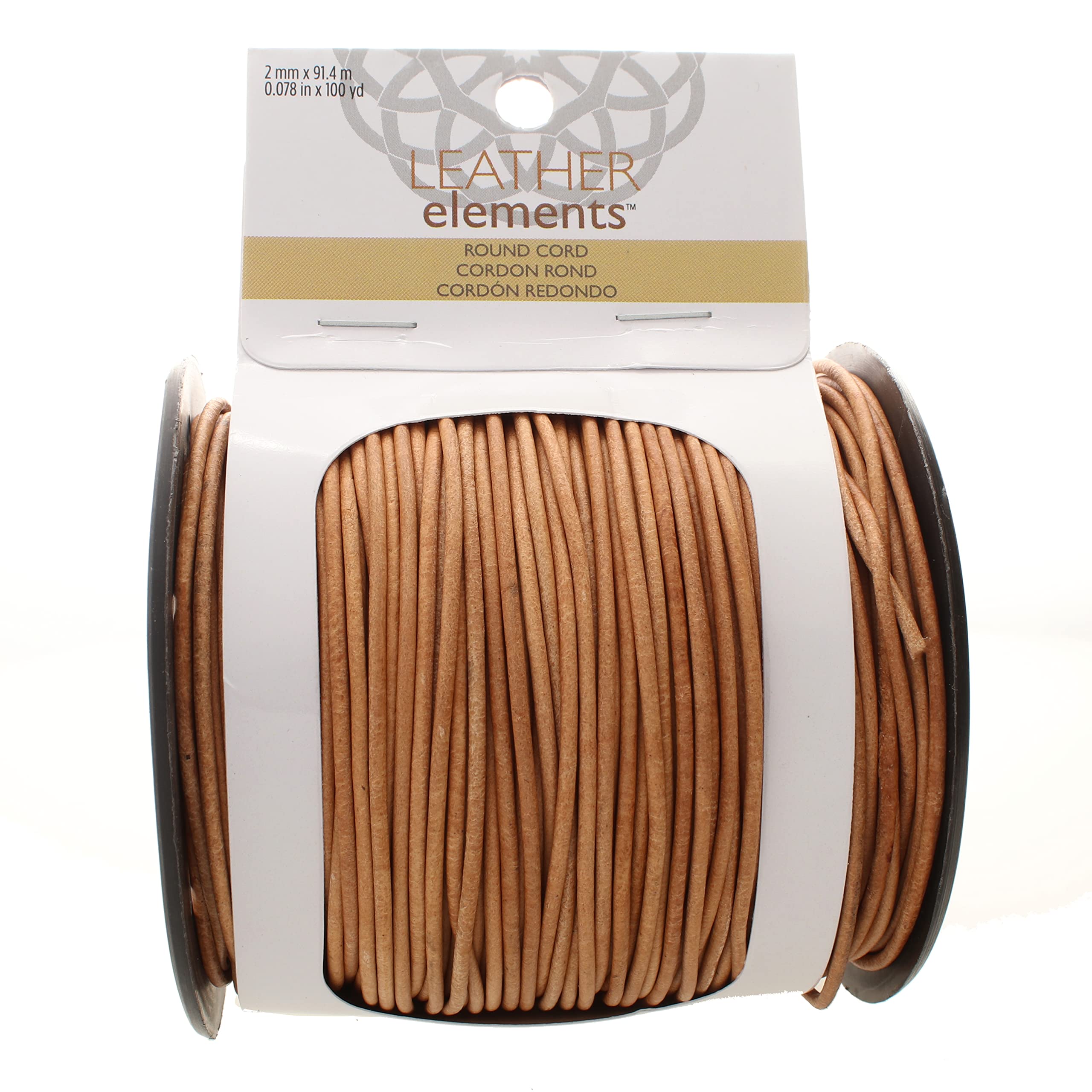 Cordon rond en cuir indien de 2 mm pour bijoux et loisirs créatifs - 91,4 m - Naturel - 2 mm d'épaisseur