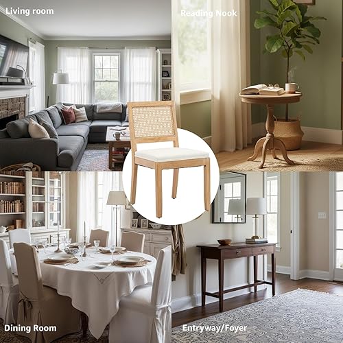 Miniatura 7 de Juego de 2 sillas de comedor francesas de campo, sillas modernas de cocina y comedor, sillas de comedor de ratán con cojín tapizado de lino,