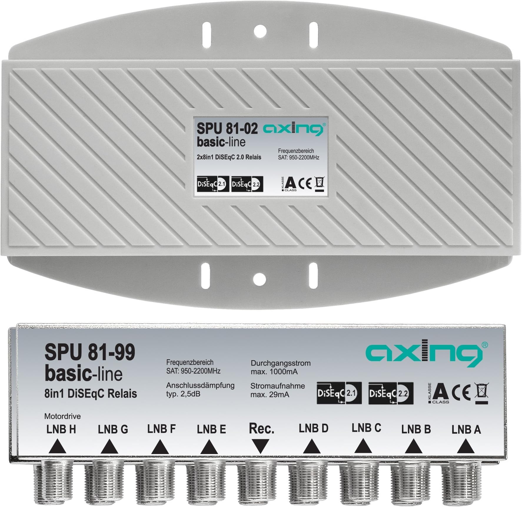 Axing SPU 81-02 2 x 8-in-1 DiSEqC Outdoor Switch for 8 Twin-LNBs and 2 users