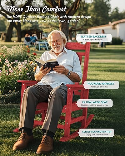 Vista 77 de SERWALL Mecedora de gran tamaño para exteriores, silla mecedora al aire libre de HDPE, azul