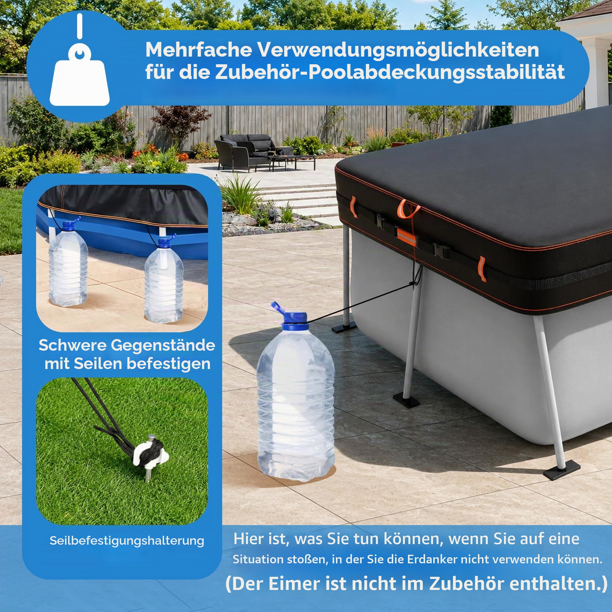 420D Rechteckige Poolabdeckung, Uv- Und ReißFest, 549x274cm, Winddichter Poolschutz FüR Aufstellpools, StrapazierfäHiges Planengewebe Mit Reflektierenden Streifen, Wetterfest