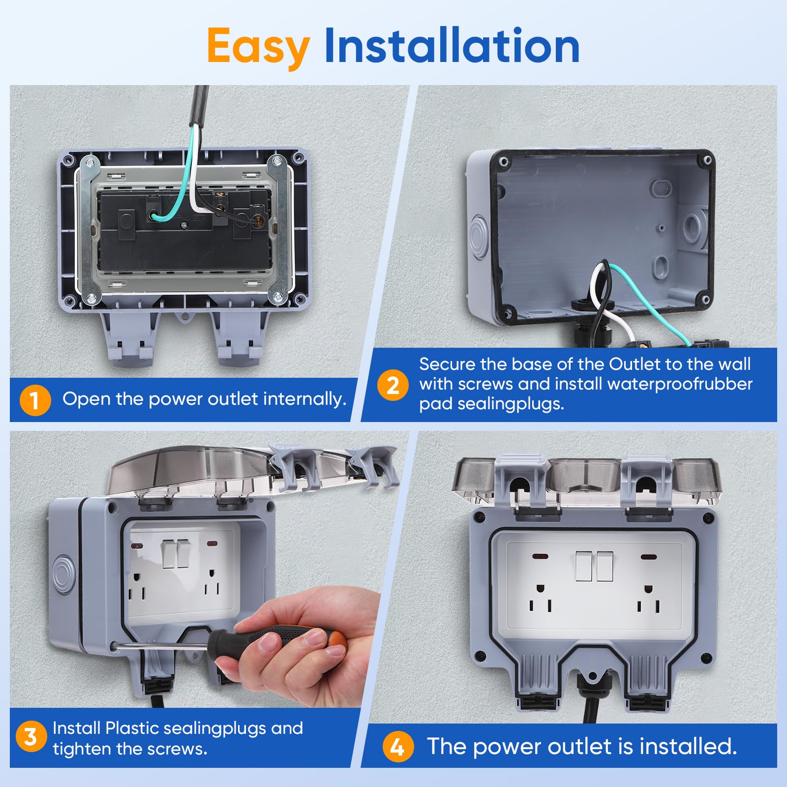 Toma de corriente para exteriores, cable de extensión impermeable de doble pared con interruptor de encendido y apagado y luz indicadora, toma de corriente externa eléctrica exterior, toma