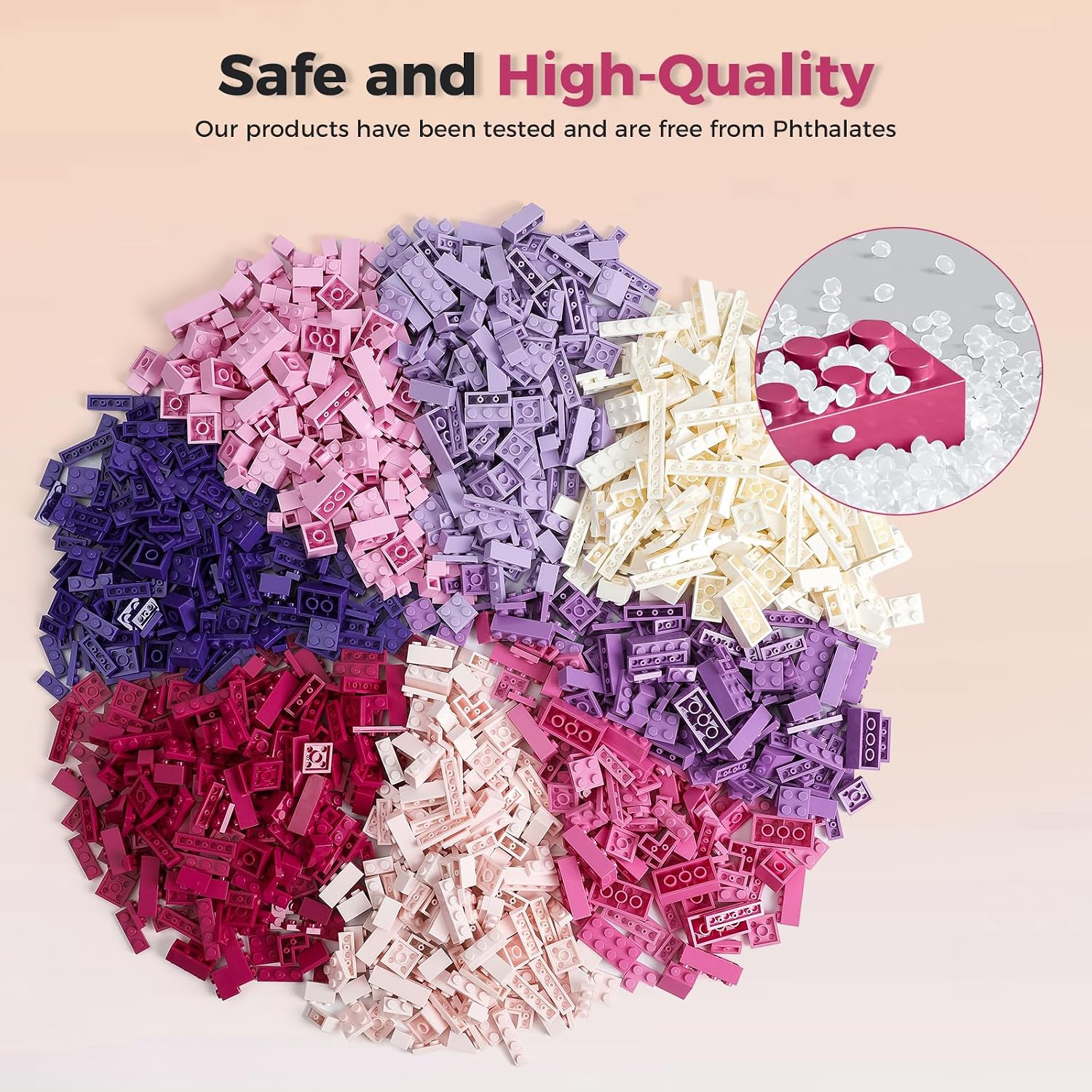 HUIZDQ 1800Pcs Building Bricks, Classic Bulk Small Blocks, Classic Building Bricks Set Basic Building Blocks(Pink Purple White)