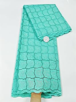 Pure Cotton African Lace Fabric with Stones Swiss Voile Lace in Switzerland for Wedding Party 5 Yards,Light Green