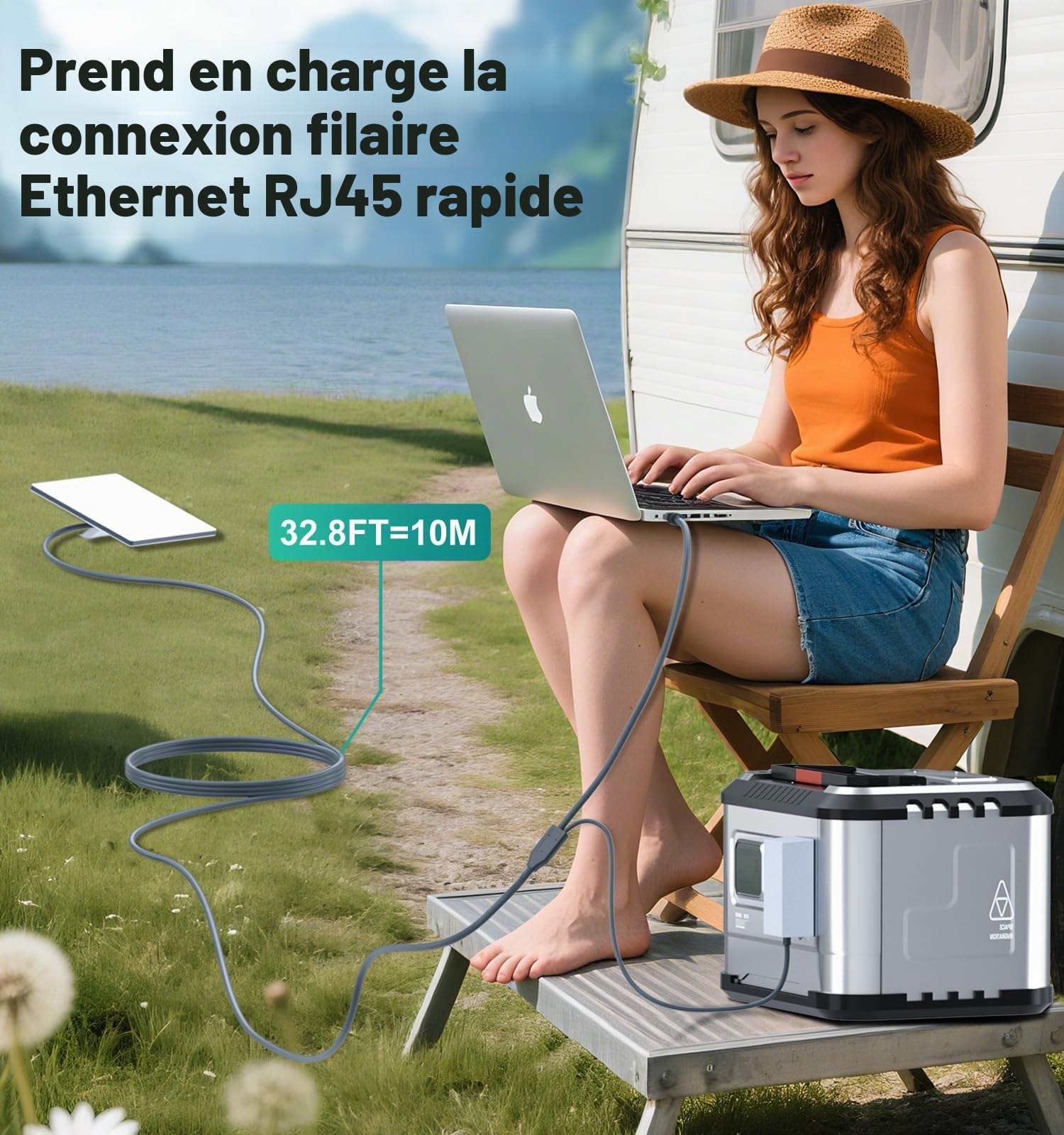 HanCenDa 2 en 1 pour câble Ethernet Starlink Mini 9,99m/32,8pieds, pour câble d'alimentation Starlink Mini + câble Ethernet RJ45, DC à DC, câble d'alimentation DC à C de remplacement étanche