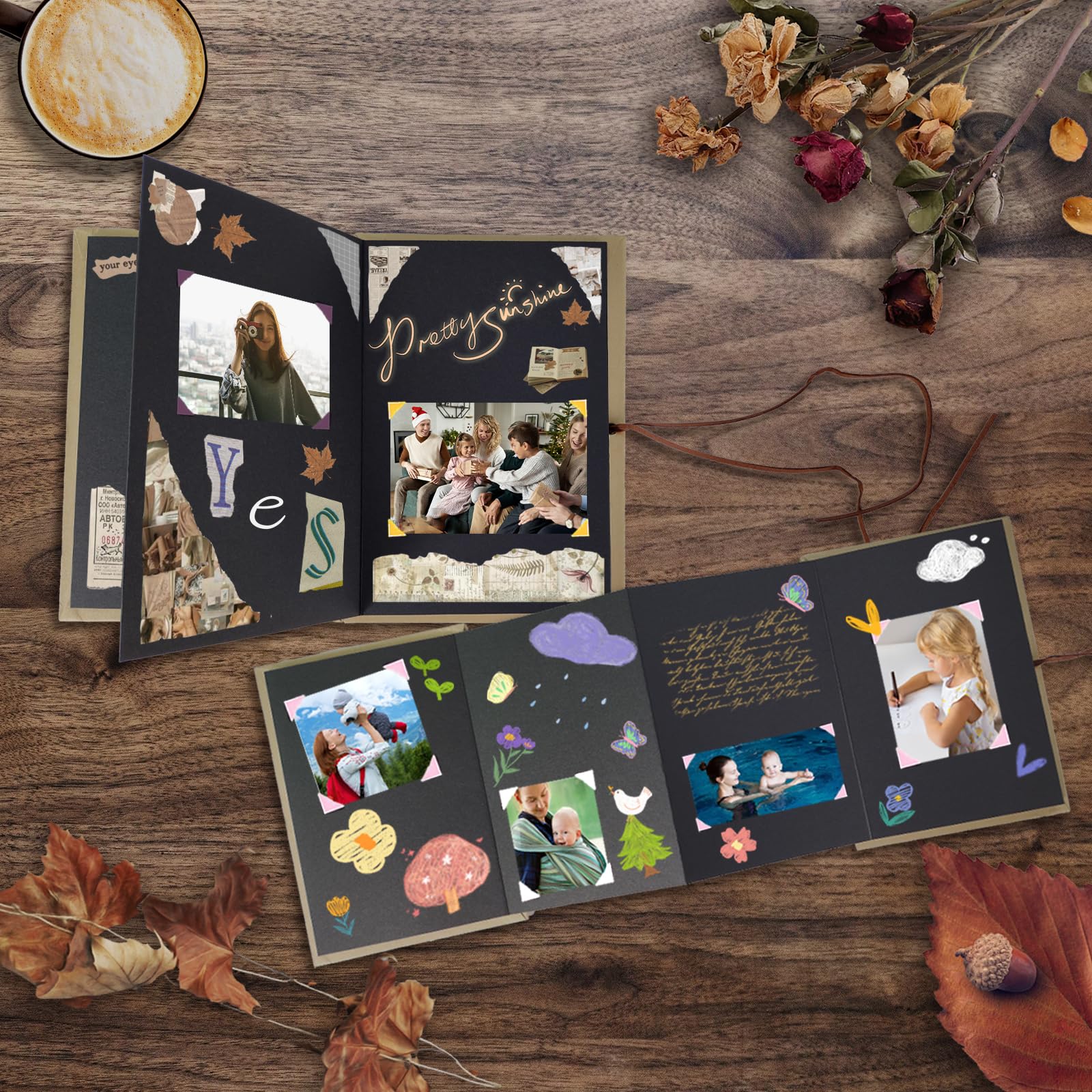 Album Photo Scrapbooking 20x30cm - 40 Pages Noires - Kit DIY Avec Stickers Et Stylos Pailletés - Cadeau Mémoire