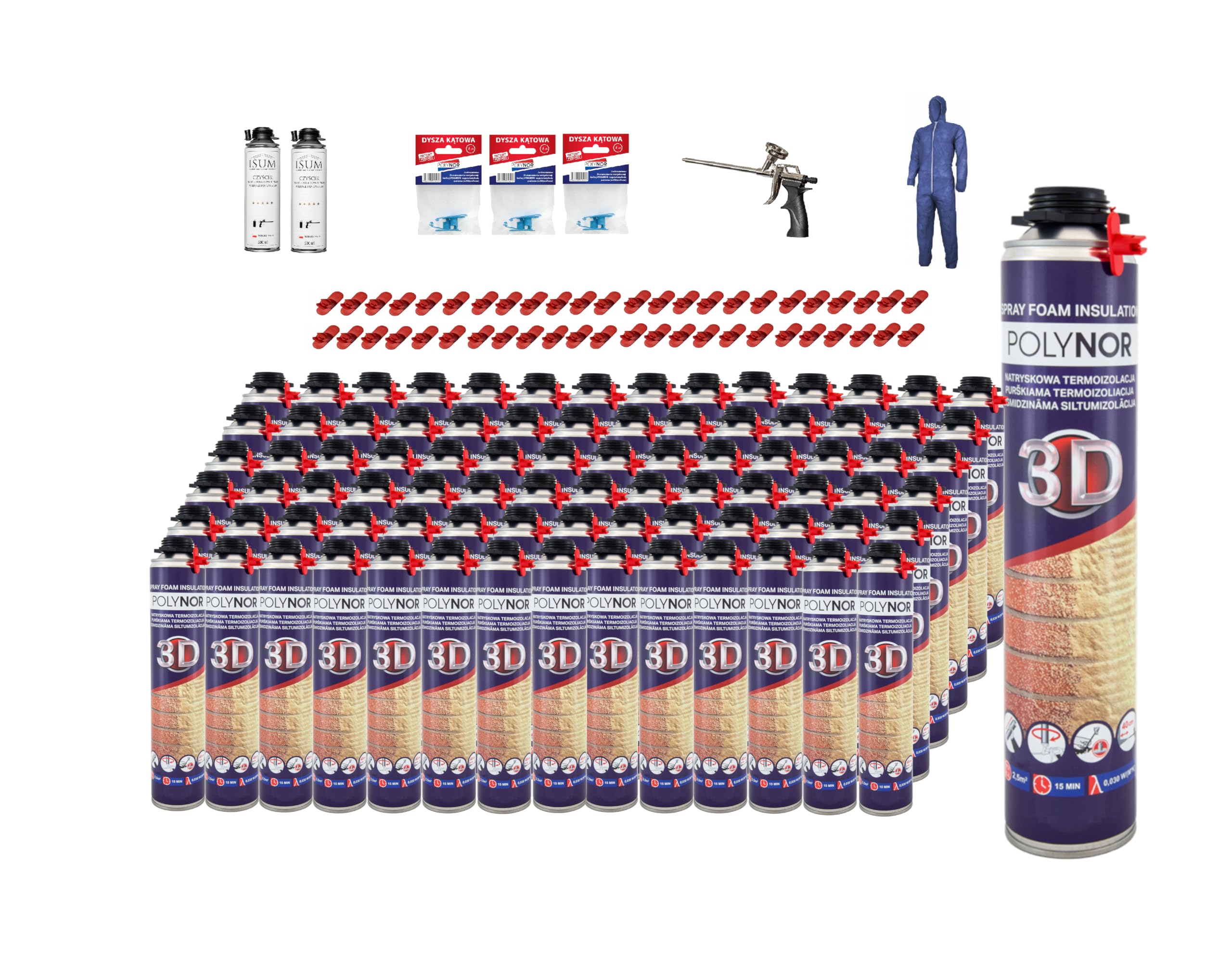 POLYNOR 3D Izolacja Cieplna PUR XXL - 850ml - 100 szt - Pistolet do piany | natryskowa izolacja termiczna, pianka montażowa, poliuretanowa, ociepleniowa, izolacja ścian, dachów, sufitów, rur, aerozol