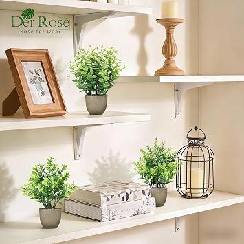 Der Rose 4 Pack Mini Artificial Plants Indoor in Pots Mixed Fake Plants Greenery Set for Bathroom Decor Shelf Counter Styling Office Desk Farmhouse Room Decor