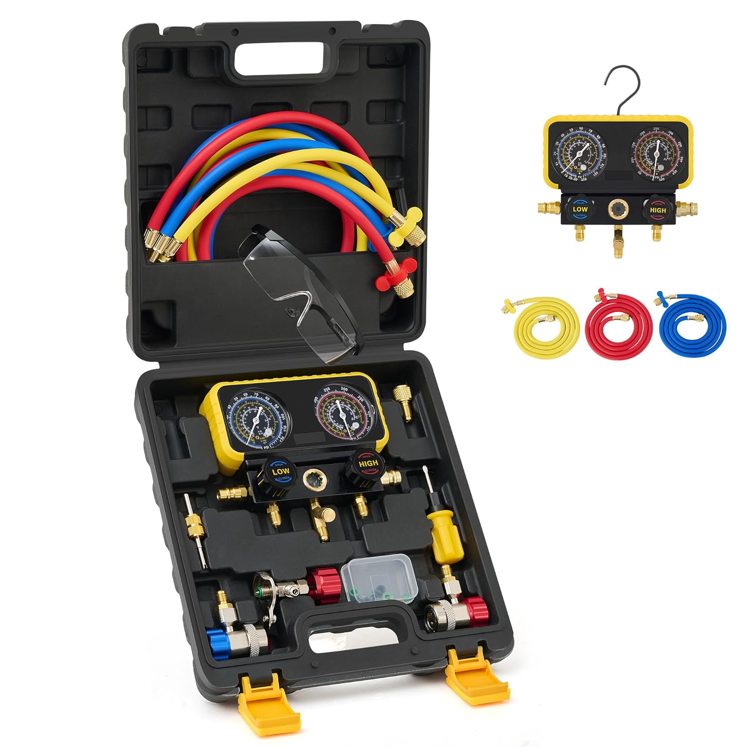 Orion Motor Tech R134a R12 R22 R502 Manifold Gauge Set & 2 Stage Vacuum Pump, Bundle