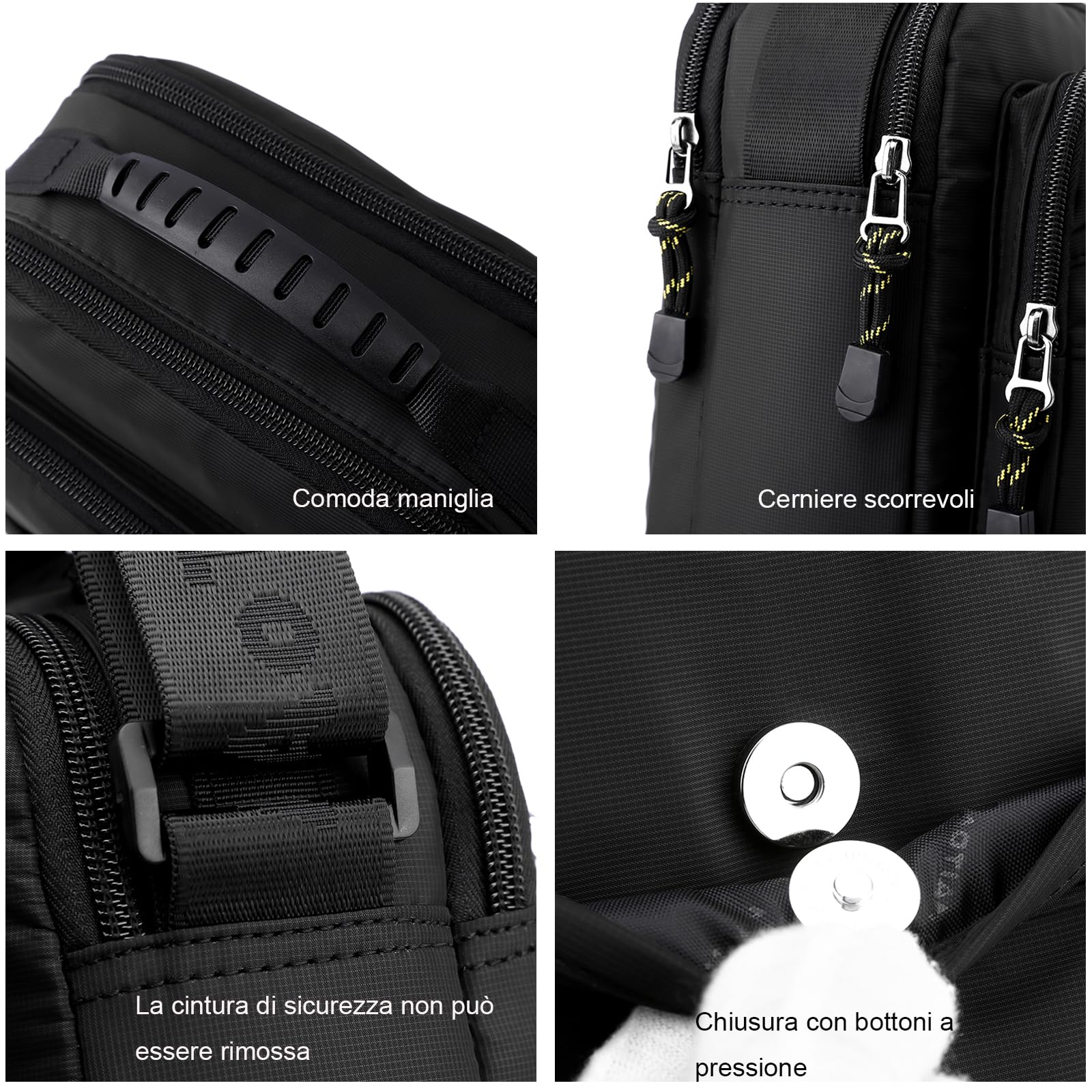 Borsa a tracolla da uomo piccola borsa a tracolla in nylon da lavoro impermeabile leggera casual nera borsa da messaggero per lavoro viaggi all'aperto