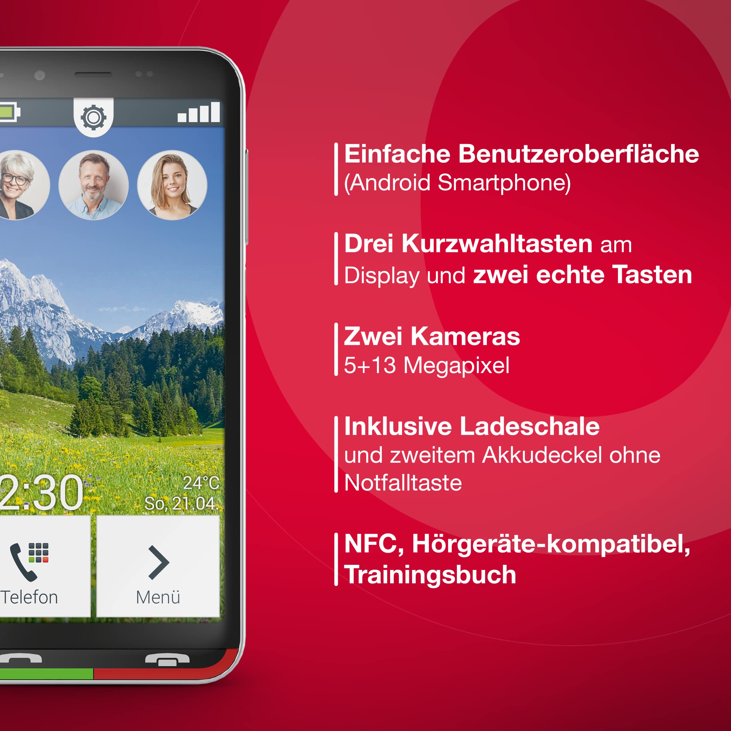 Emporia SUPEREASY telefon komórkowy dla seniorów 4G Volte, smartfon dla seniorów, bez umowy, telefon komórkowy z przyciskiem alarmowym, 5-calowy wyświetlacz, Android 10, aparat 13 MP, kolor czarny