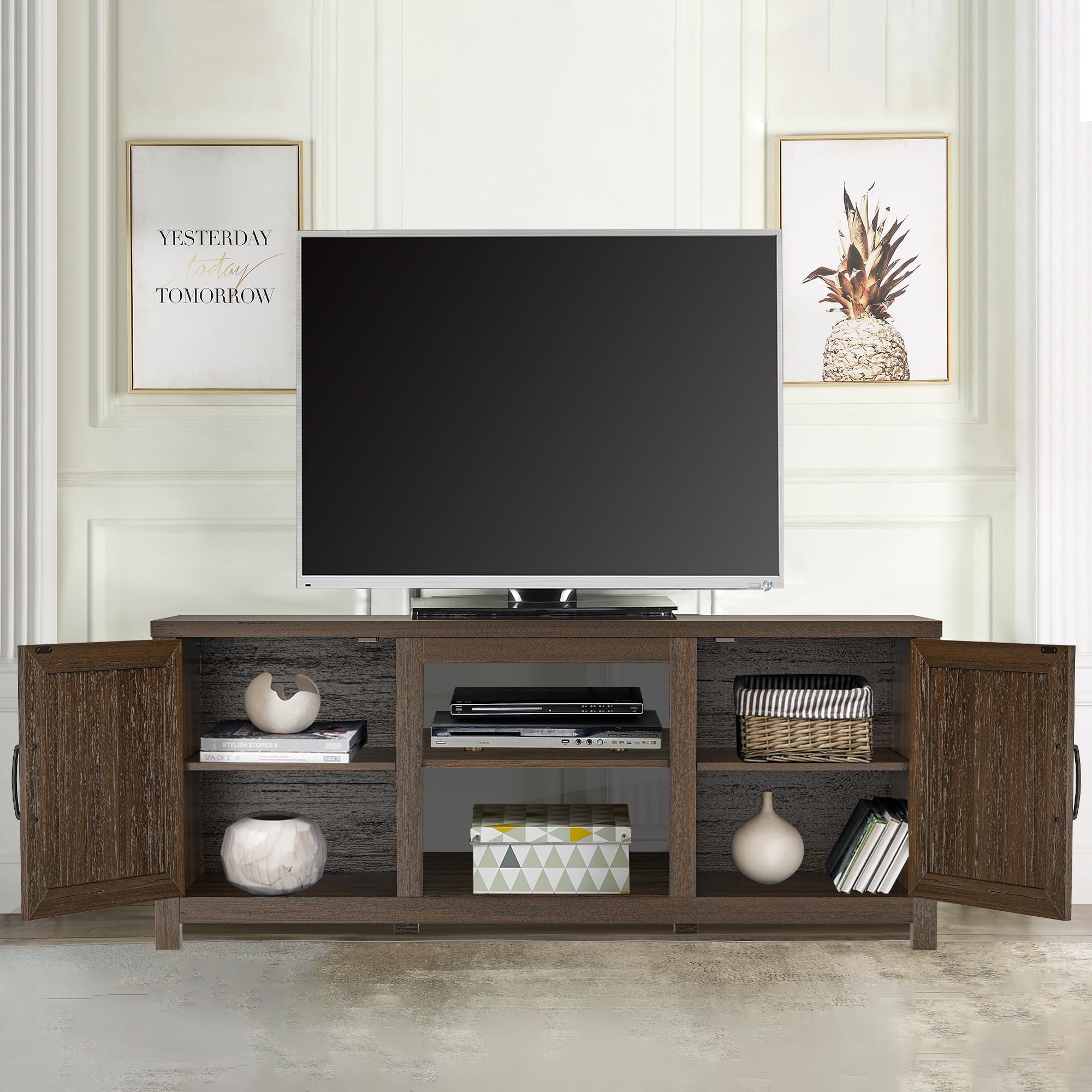 Parrot Uncle 58 Zoll TV-Ständer für Fernseher bis 65 Zoll, Media-Entertainment-Center mit Aufbewahrungsschränken, Braun moderner TV-Schrank für Wohnzimmer