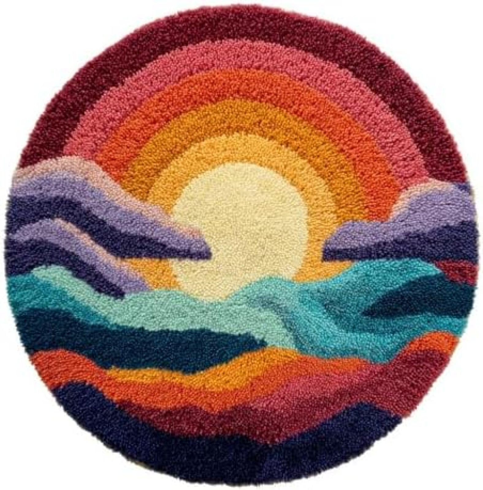 XDEGHUANGSS Latch Hook Rug Kit Sunrise Over The Sea Round Rug 52x52cm