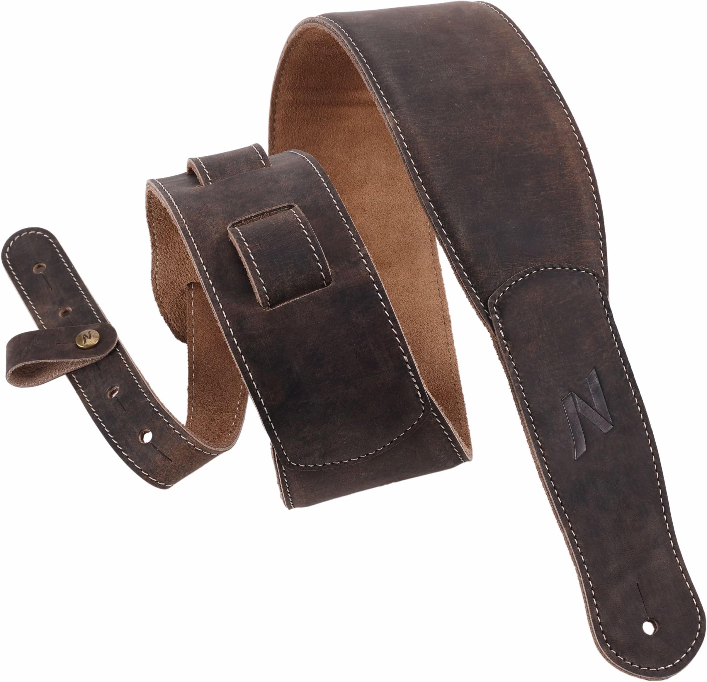 Nefelibata 3-Inch Guitar Strap, Full Grain Leather with Foam Padding and Cable Organizer Loop for Kids, Men and Women for Acoustic, Bass and Electric Guitar(Chocolate Brown)