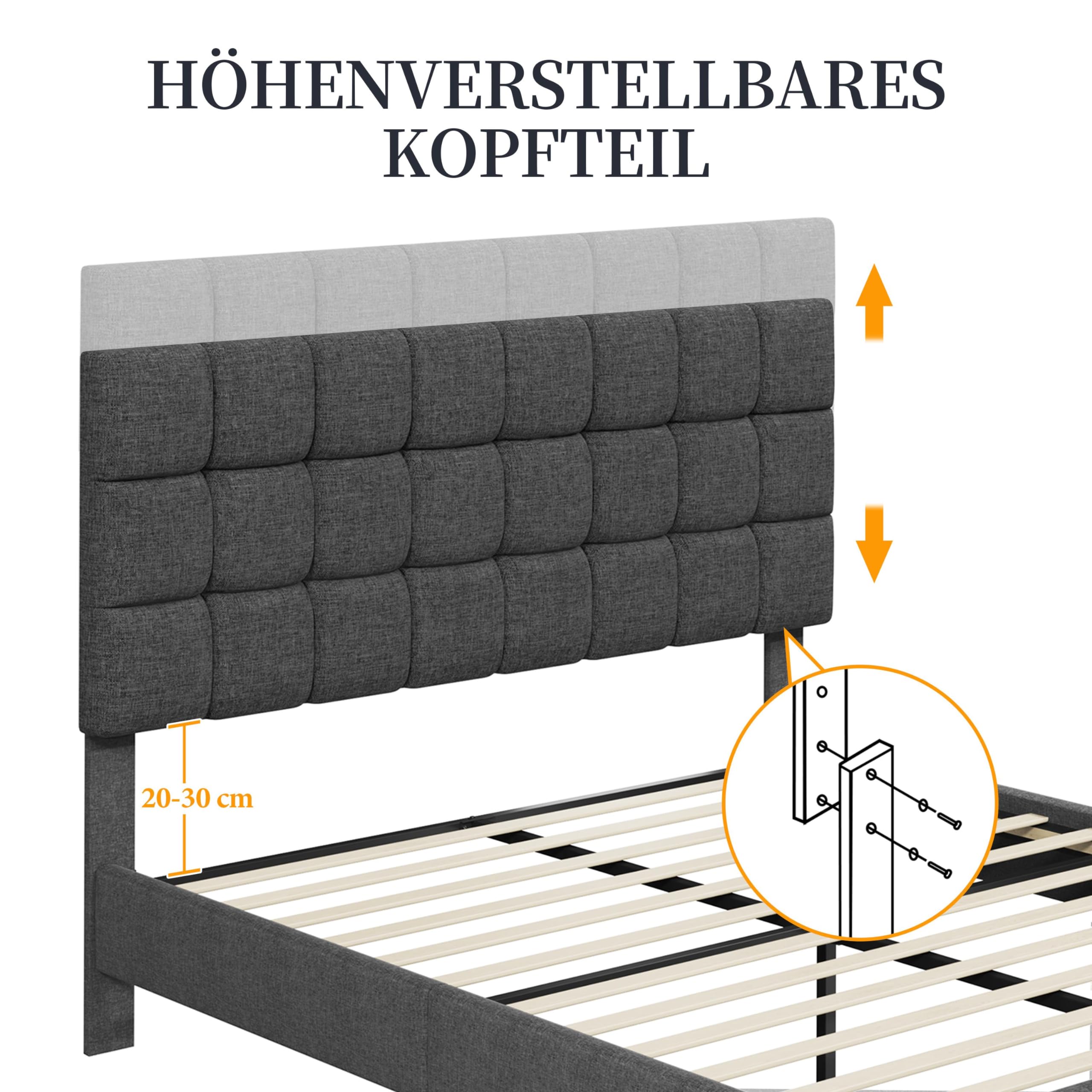 Yaheetech Polsterbett 160 x 200 cm Doppelbett mit Höhenverstellbarem Kopfteil – Bild 5