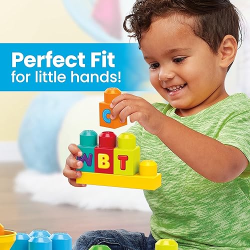 Miniatura 5 de MEGA BLOKS First Builders - Bolsa de construcción de lujo + tren musical ABC, paquete de juego de construcción, bolsa azul, 200 piezas