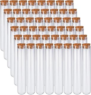 Bekith 48pcs 45ml Glass Test Tubes 25x140mm with Cork Stoppers, as Bath Salt Containers, for Scientific Experiments, Party Decorations, Candy Storage