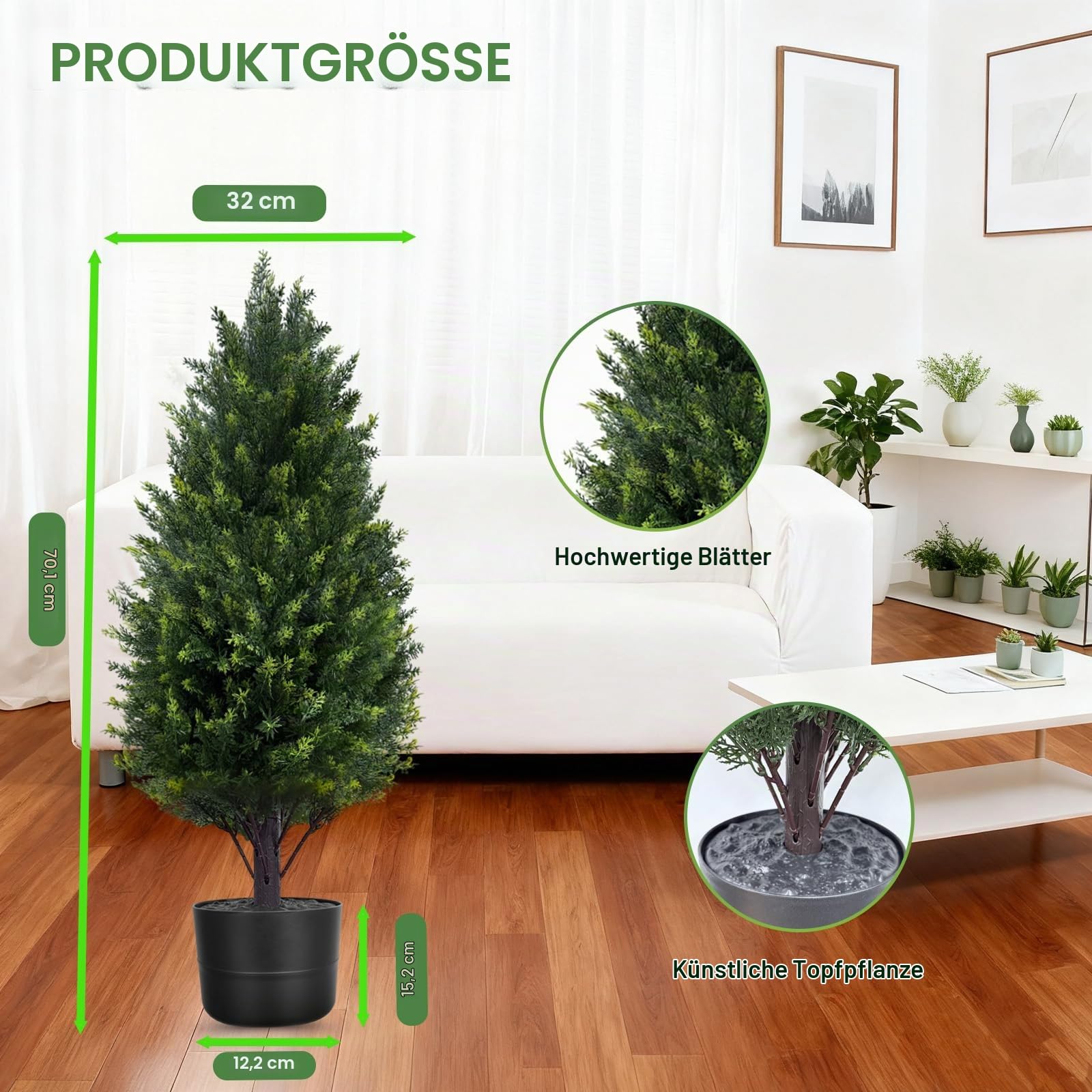 2PCS Künstliche Zypresse Outdoor Buchbaum Zeder Kunstpflanze 70CM, Künstliche Pflanzen im Topf, Zedernbaum Künstlich, Künstliche Zedernpflanzen,Fake Plant für Innen Garten Frühling Sommer