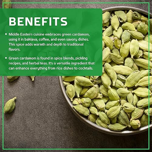 Miniatura 4 de Jiva - Cápsulas enteras de cardamomo verde orgánico, sin OMG, calidad premium, tamaño gigante, bolsa de 3.5 onzas