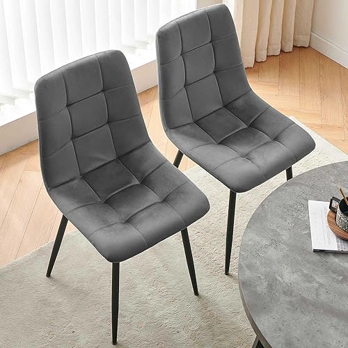 Miniatura 7 de Juego de 4 sillas de comedor de terciopelo, sillas de comedor grises con patas de metal, ideales para cocina, comedor, sillas de cocina para 4
