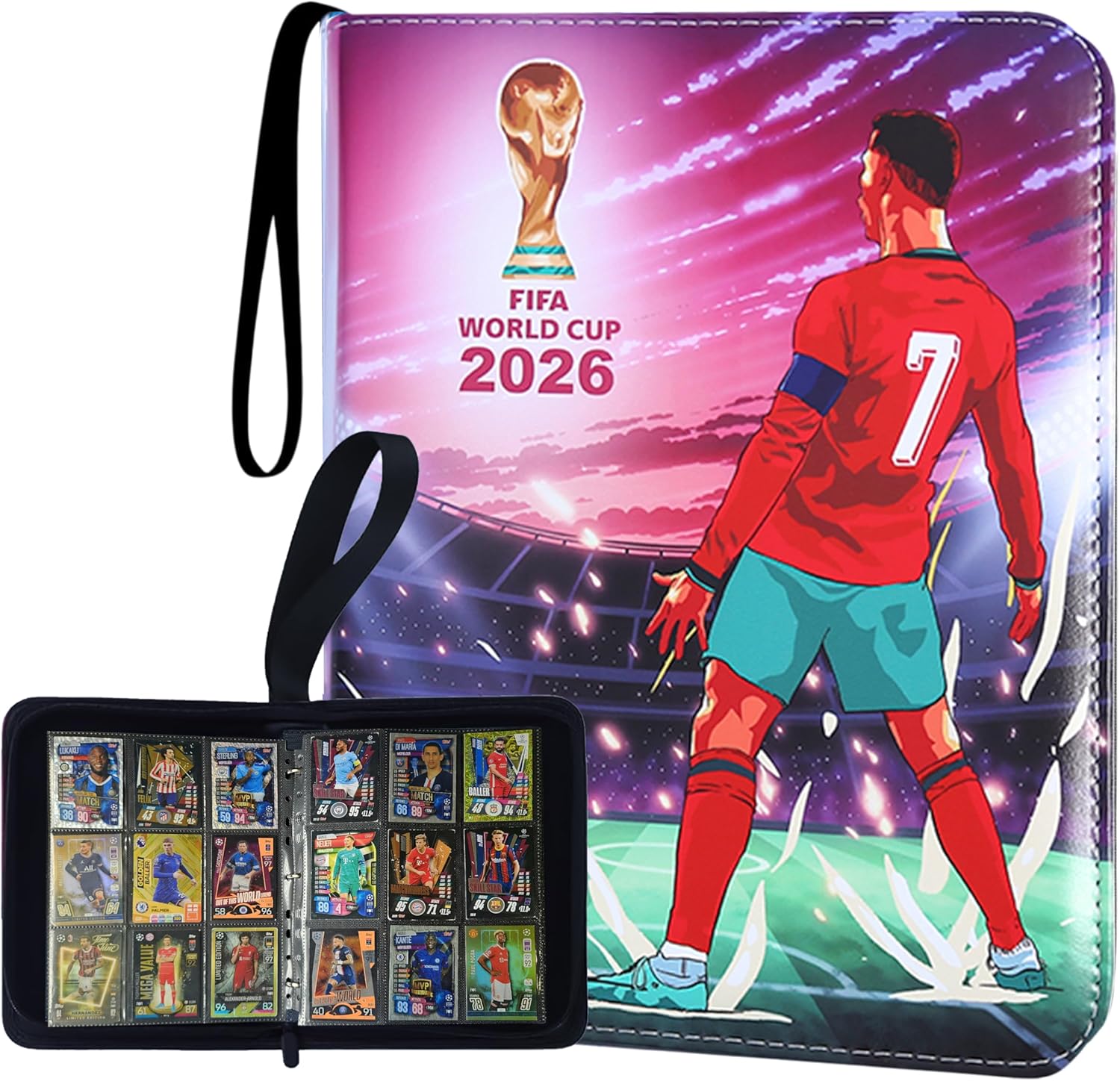 2026 Soccer Card Binder 900 pocket - Sports Trading Collectible Album with Zipper and Wrist Strap, Storage Book for Soccer Fans, Removable Sleeves, Pockets Card Holder for Game and Sports - (9P - Ron)
