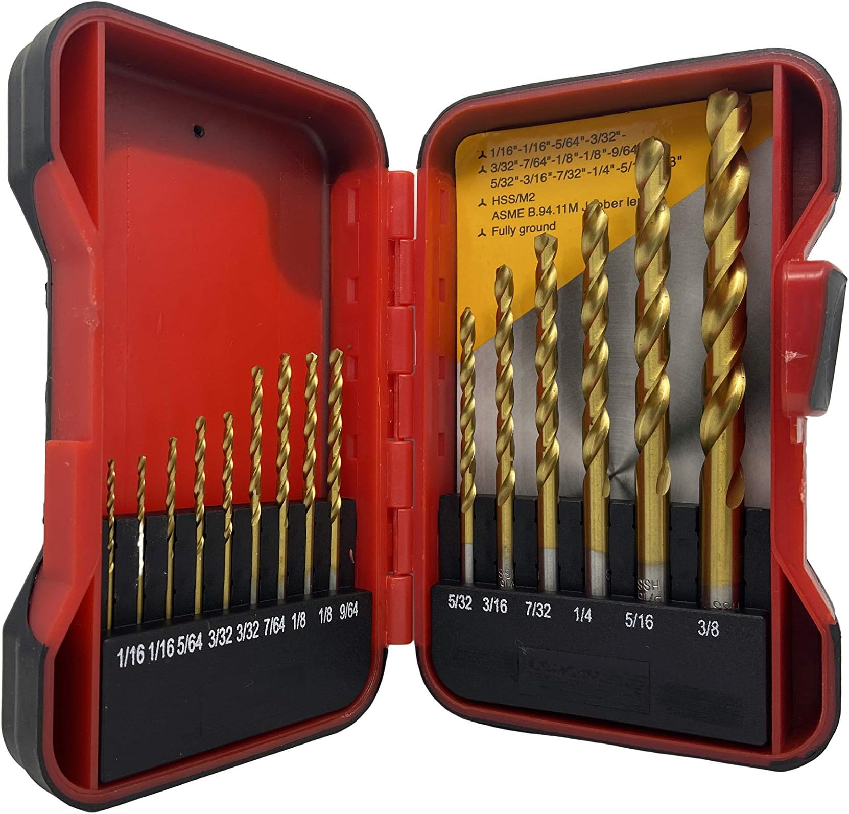 SVY15 Pieces High Speed Steel Drill Bits Set, 135 Degree Split Point Geometry M-2 High Speed Steel Drill Bits Set for Metal, Wood, Angle Iron, PVC, Plastic, Suitable for Working Pants