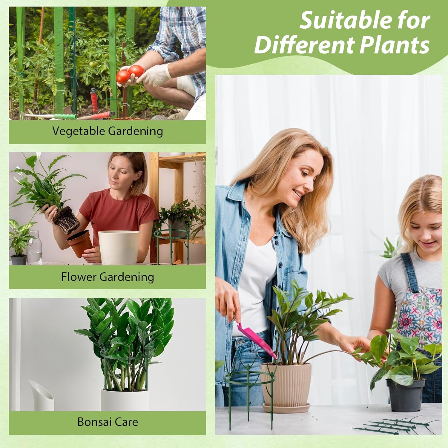10 Pack Stackable Plant Support Stakes with Connectors, Adjustable Climbing Support for Monstera, Pothos & Philodendron – Modular Assembly Kit with 10 Rods, 10 Bends, 20m Twist Tie & 2m Velcro