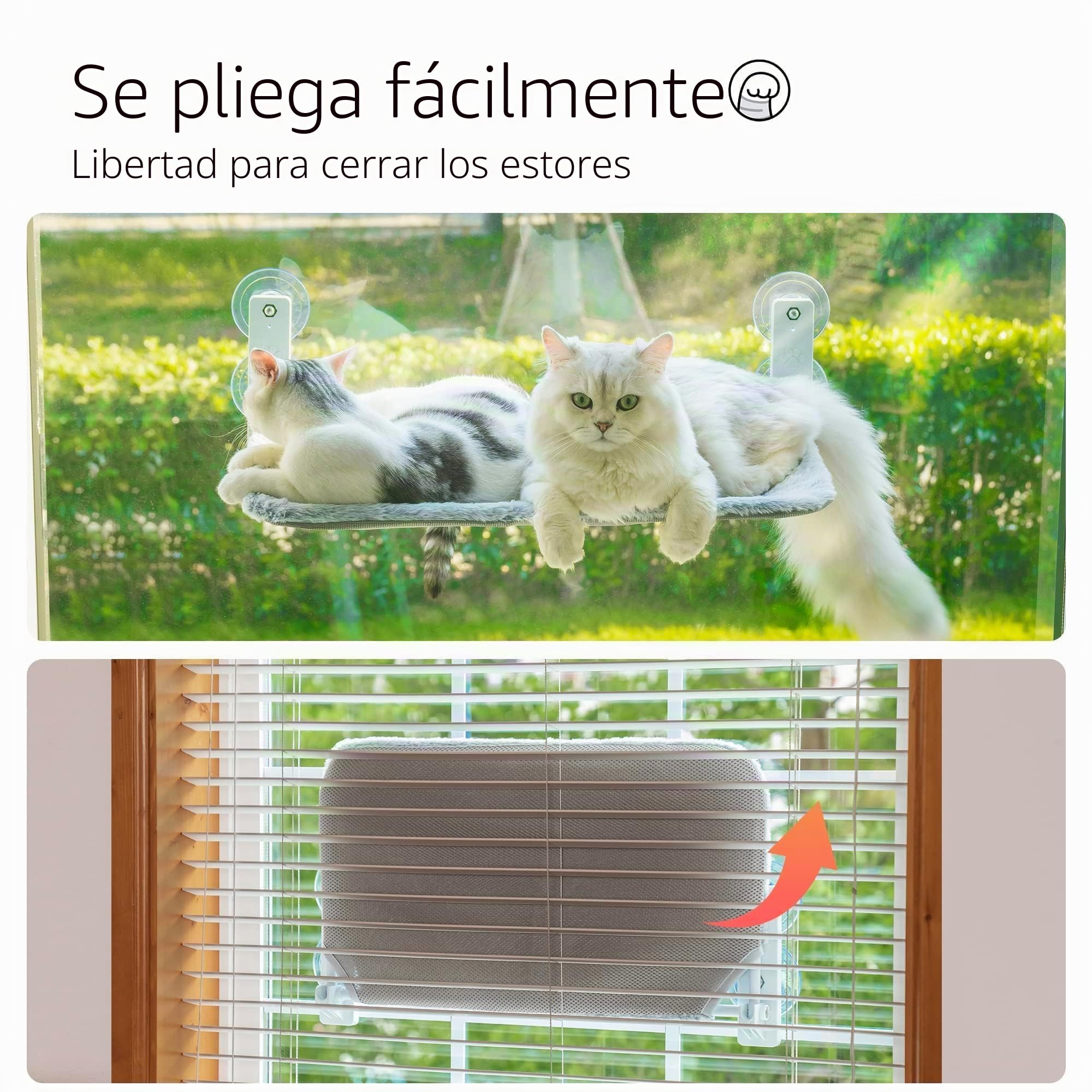 MEWOOFUN Cama de ventana para gatos, 60 x 30 cm, plegable, con ventosas estables, para hasta 18 kg, gris