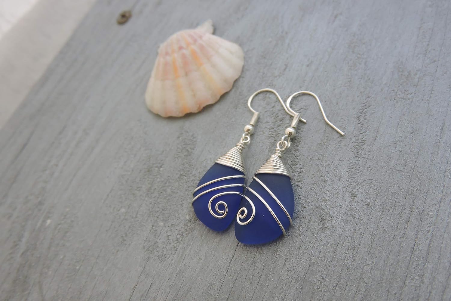 Handmade Sea Glass Earrings, Hawaiian Jewelry, Top Wire Wrapped Earrings, Unique Handmade Earrings, Sea Glass Jewelry For Women Birthday Gift For Women