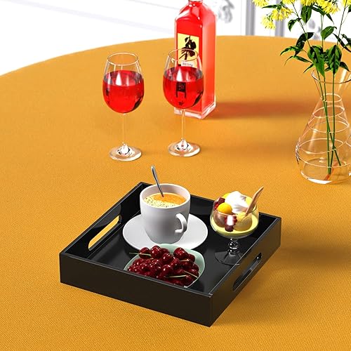 Miniatura 5 de KOTEMON Bandeja de acrílico para servir con asas, bandeja decorativa de 12 x 12 x 2.36 pulgadas, bandeja organizadora para mesa de café otomana,