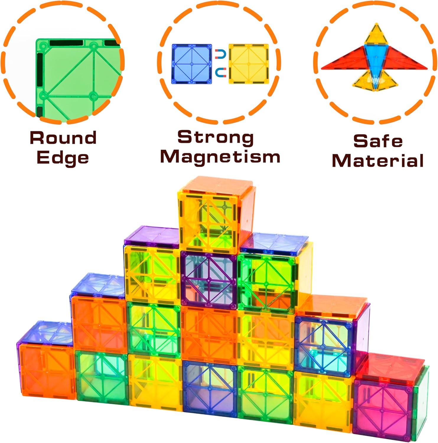 CuteTiger Magnetic Tiles, 64PCS Magnet Building Toys, Magnetic Building Set, Stacking Blocks, Perfect STEM Toys Gift for Kids Boys and Girls - Image 2