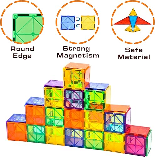 Miniatura 12 de CuteTiger Magnetic Tiles, Magnet Tiles, Magnetic Building Blocks, Square Building Castle, Preschool Toys, STEM Stacking Construction Toys for Boys