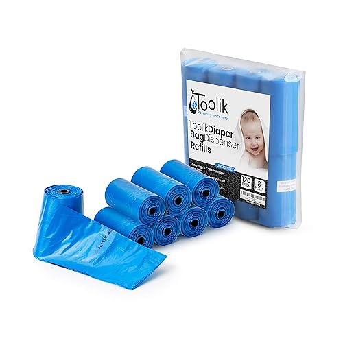 Toolik - Dispensador de bolsas de pañales desechables sin perfume (8 rollos - 120 bolsas)