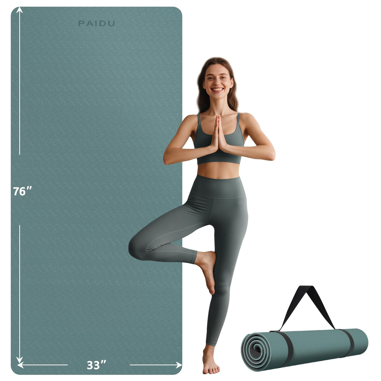 PAIDU Large Yoga Mat 190x80x1cm Thick Exercise Mat (Dark green & Black)