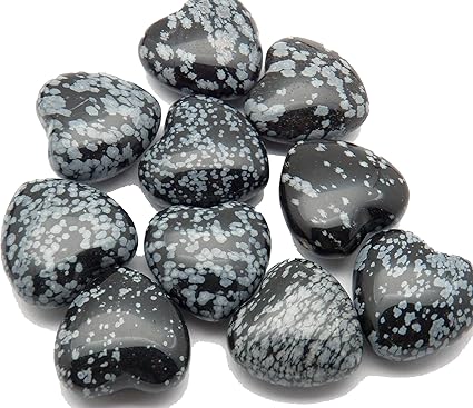 Amazon Com Fundamental Rockhound Products 1 Pc 30mm Snowflake Obsidian Pocket Heart Gemstone Crystal With Carrying Pouch Info Card Stone Certification Tumbled Stone Home Kitchen