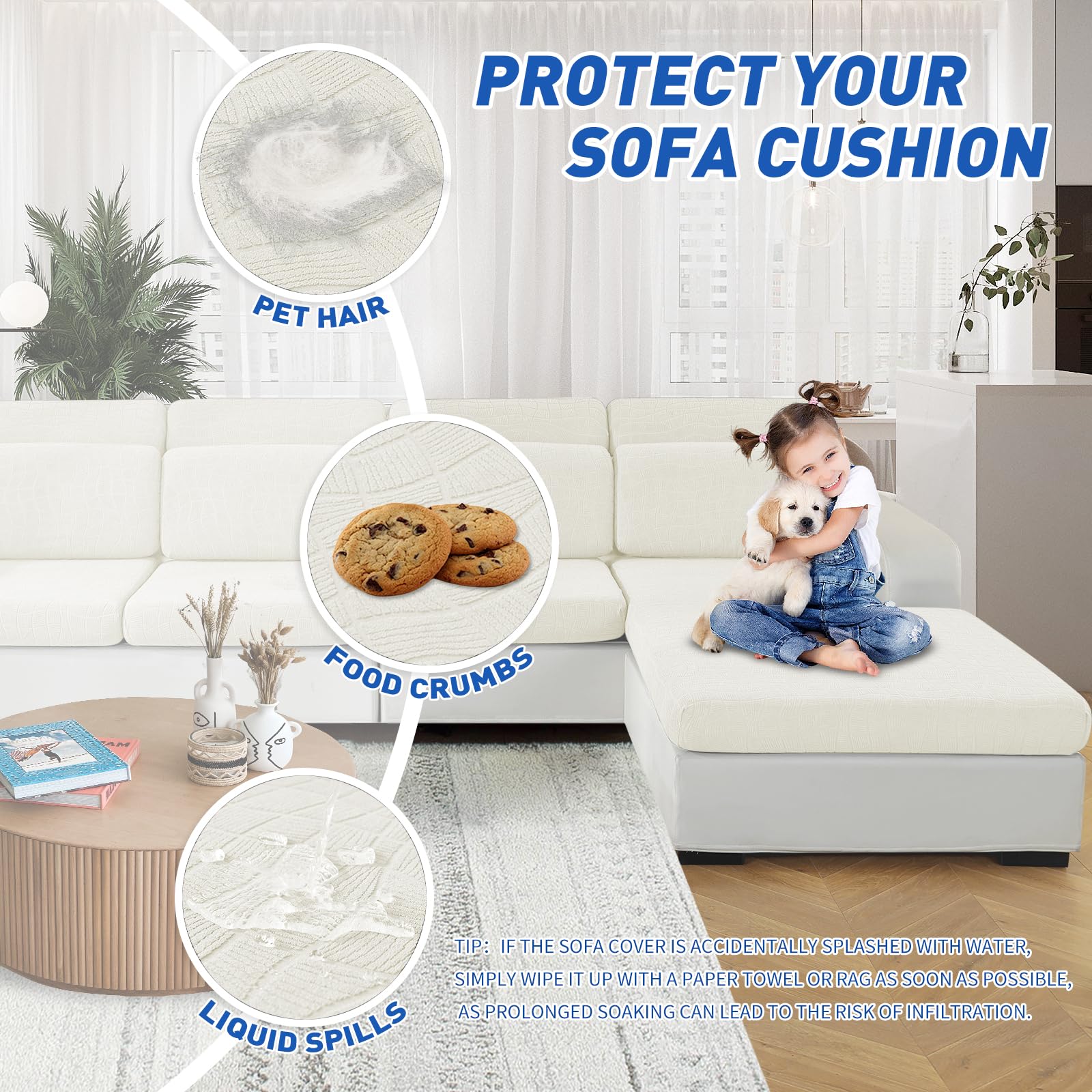 Ystyle Sofa Sitzkissenbezug Stretch, Wasserdicht Sofa Sitzbezug, Elastischer Kissenbezüge, Universal Sofa Sitzkissenbezug, Sofa Überzug Sofakissen Bezug(3 Sitzer, Creme)