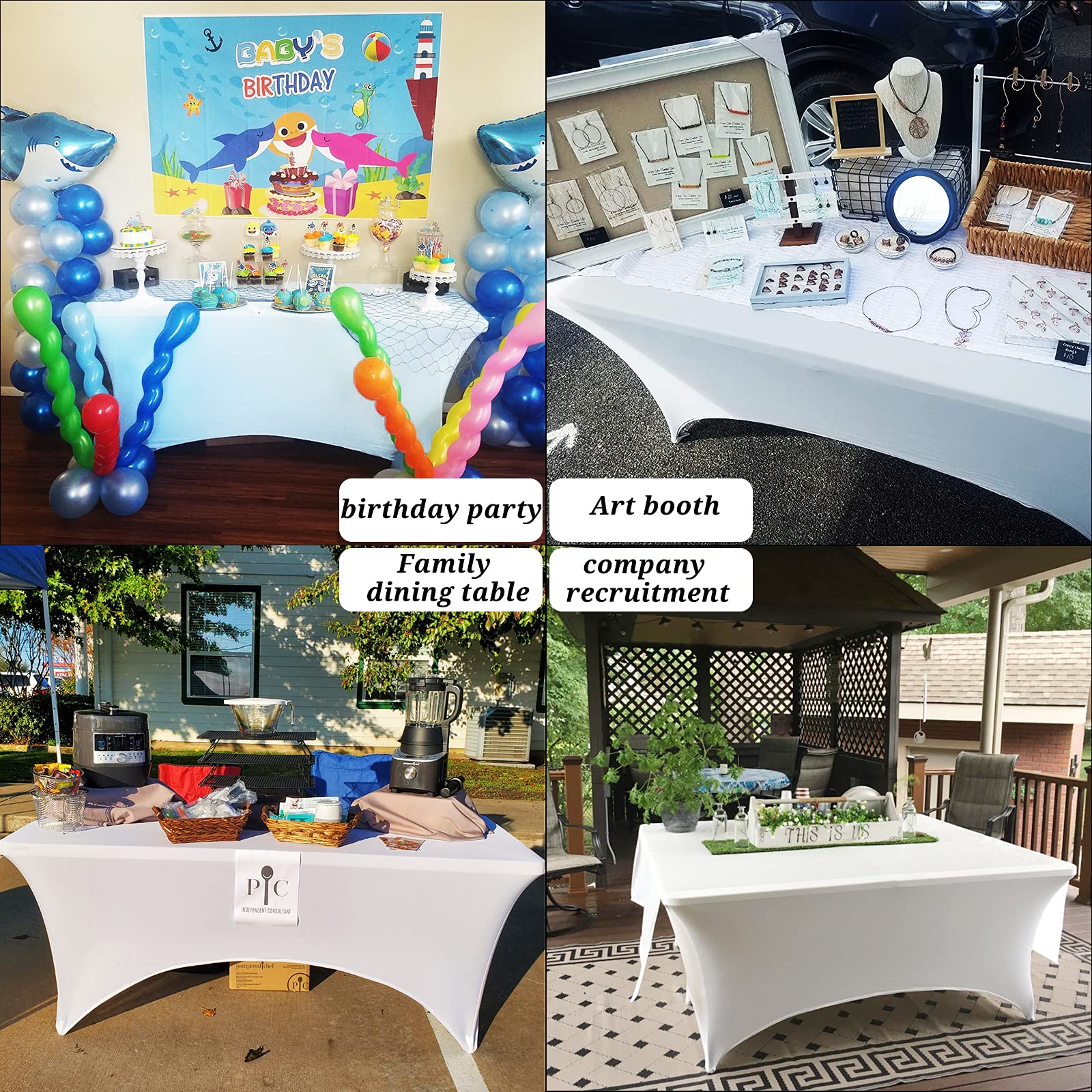 6 Pack 8 FT Stretch Fitted Table Covers White Spandex Table Covers for 8 Foot Tables,Folding Table Cover White Fitted Table Cloth Rectangle Table for Craft Exhibitions/Wedding/Birthday Party(White)