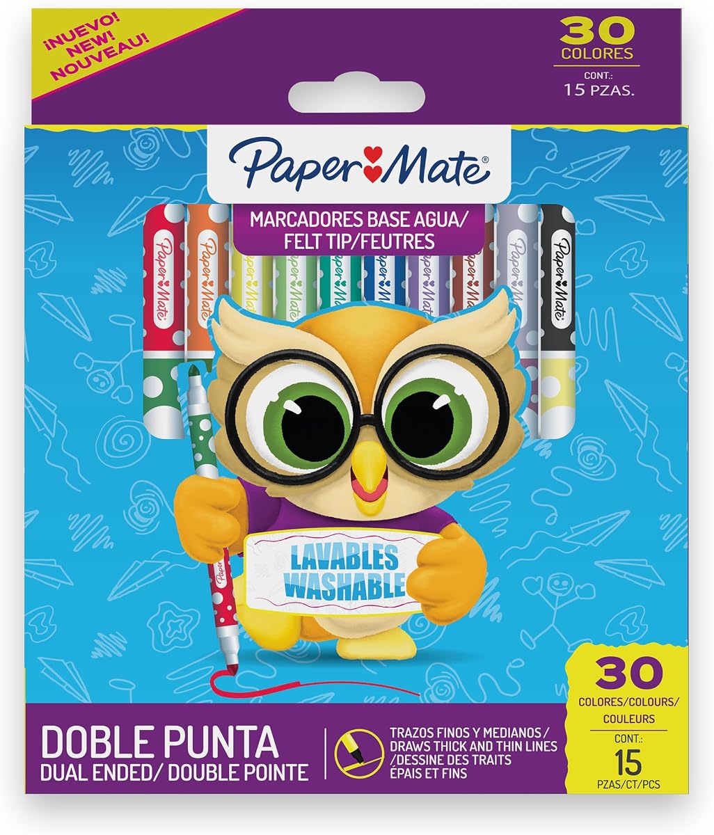 Paper Mate Feathers/Markers Double Tip Thick 15 Markers 30 Assorted Colors