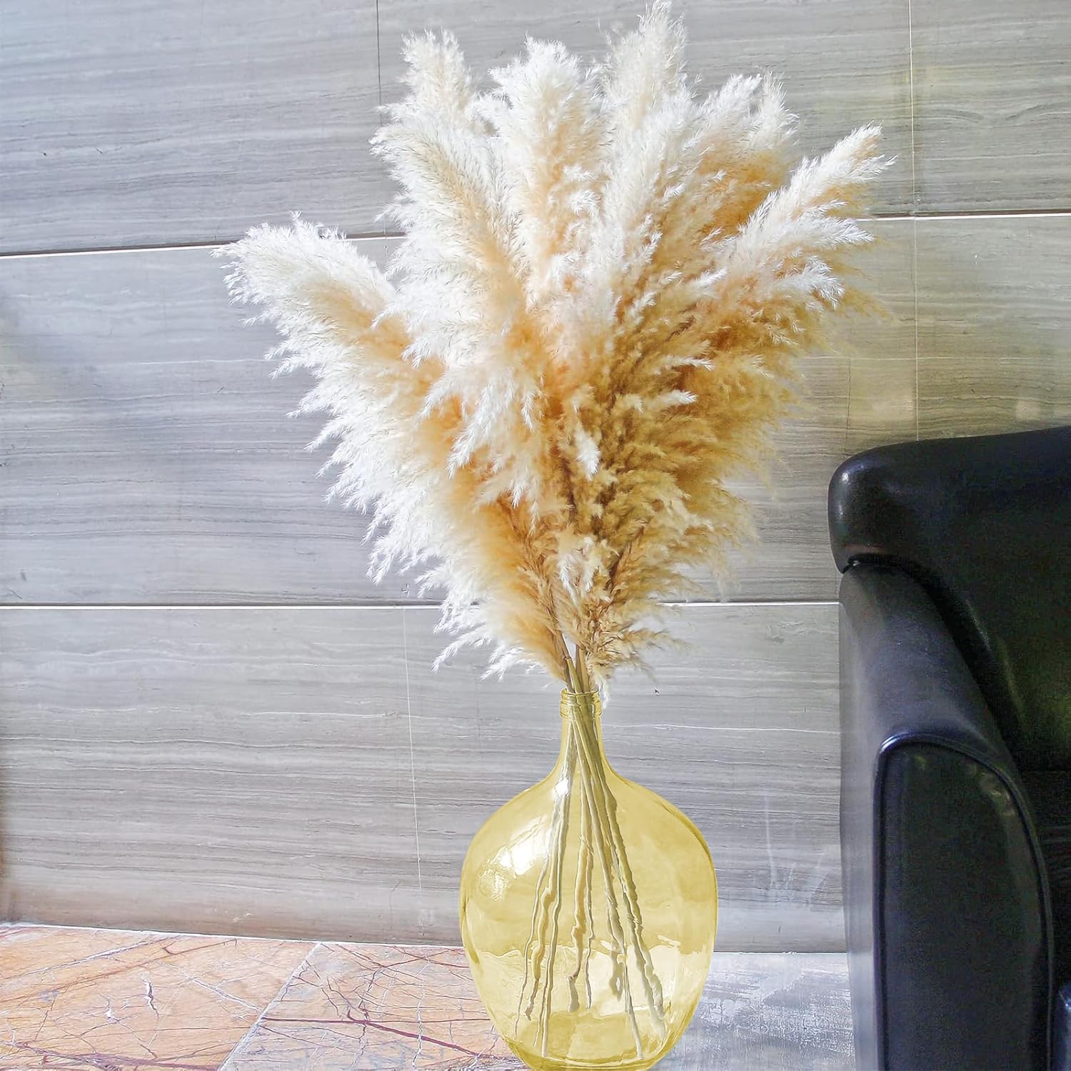 21" Extra Large Glass Floor Vase for Tall Pampas Grass, Golden Clear Big Glass Vases for Tall Branches Plant, Heavy Duty Round Balloon Vase for Living Room Home Decor