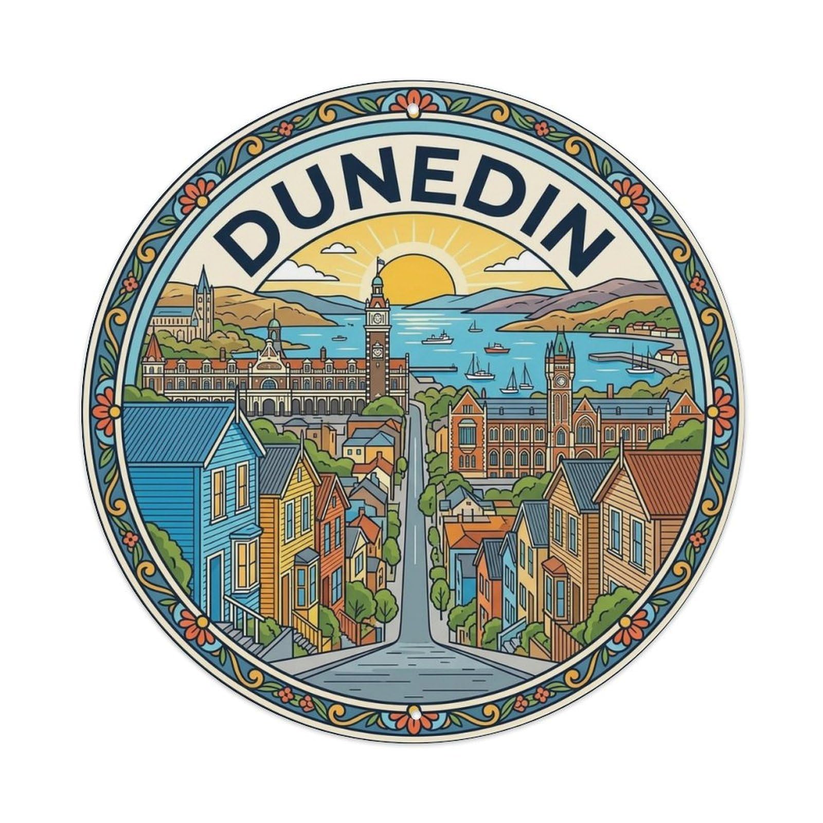 Olyhtr 8X8inch Classic Style Dunedin New Zealand Travel Mountain Coast Classic Metal Tin Sign