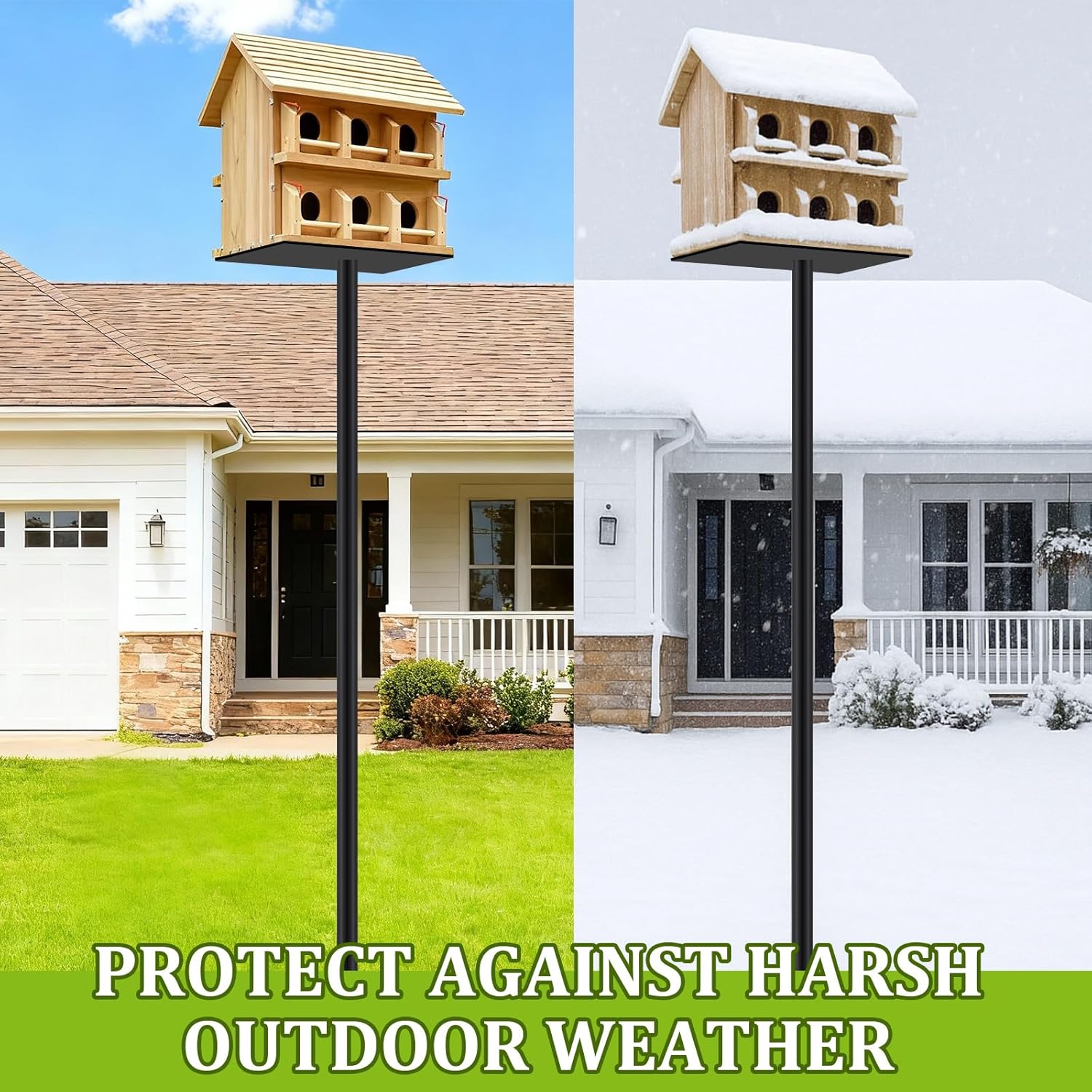 2 Pack 12ft Telescoping Bat House Purple Martin House Pole - Supports 5kg, Anti-Oxidation Steel with Heavy Duty 5-Claw Base & 2 Mounting Platforms, Outdoor Use