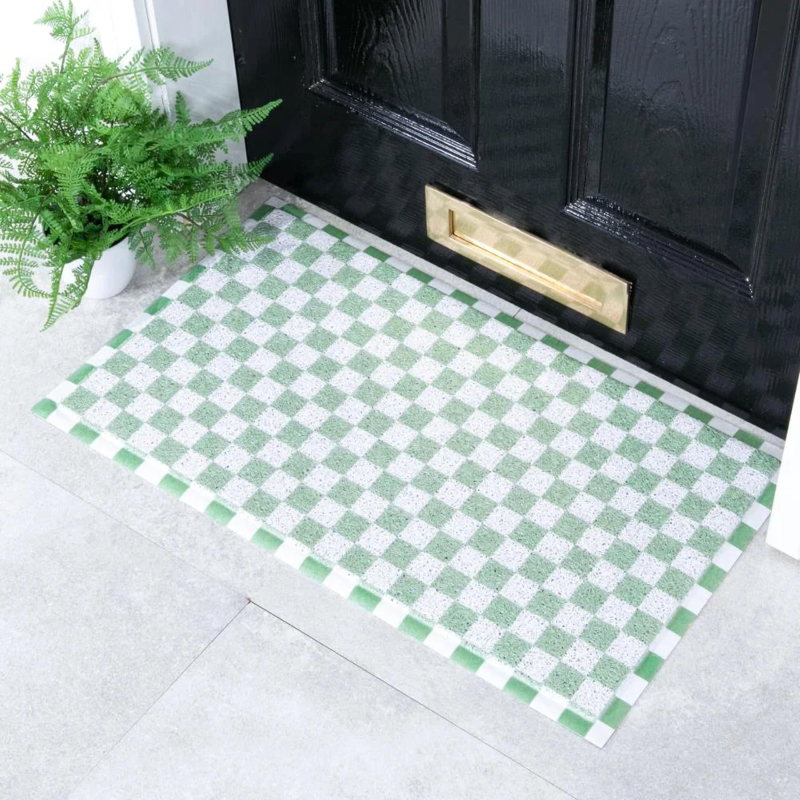 Artsy Mats Green Check Pattern Indoor & Outdoor Door Mat - Incredibly & Weatherproof Doormats - Non Slip Mat, (70x40 cm)