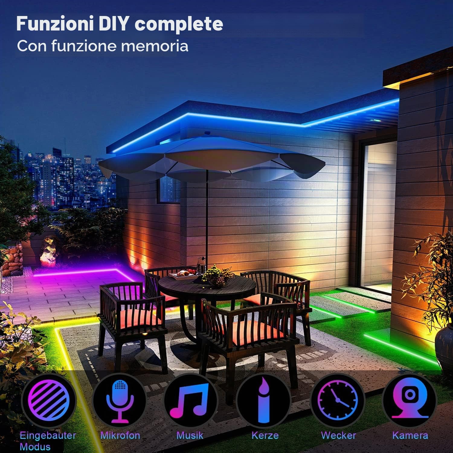 20M IP67 Striscia LED da Esterno, Bluetooth Striscia LED Impermeabile con App, Telecomando e Sincronizzazione Musicale, Luci Esterno per Giardino, Balcone, Terrazza, Festival (20M*1)