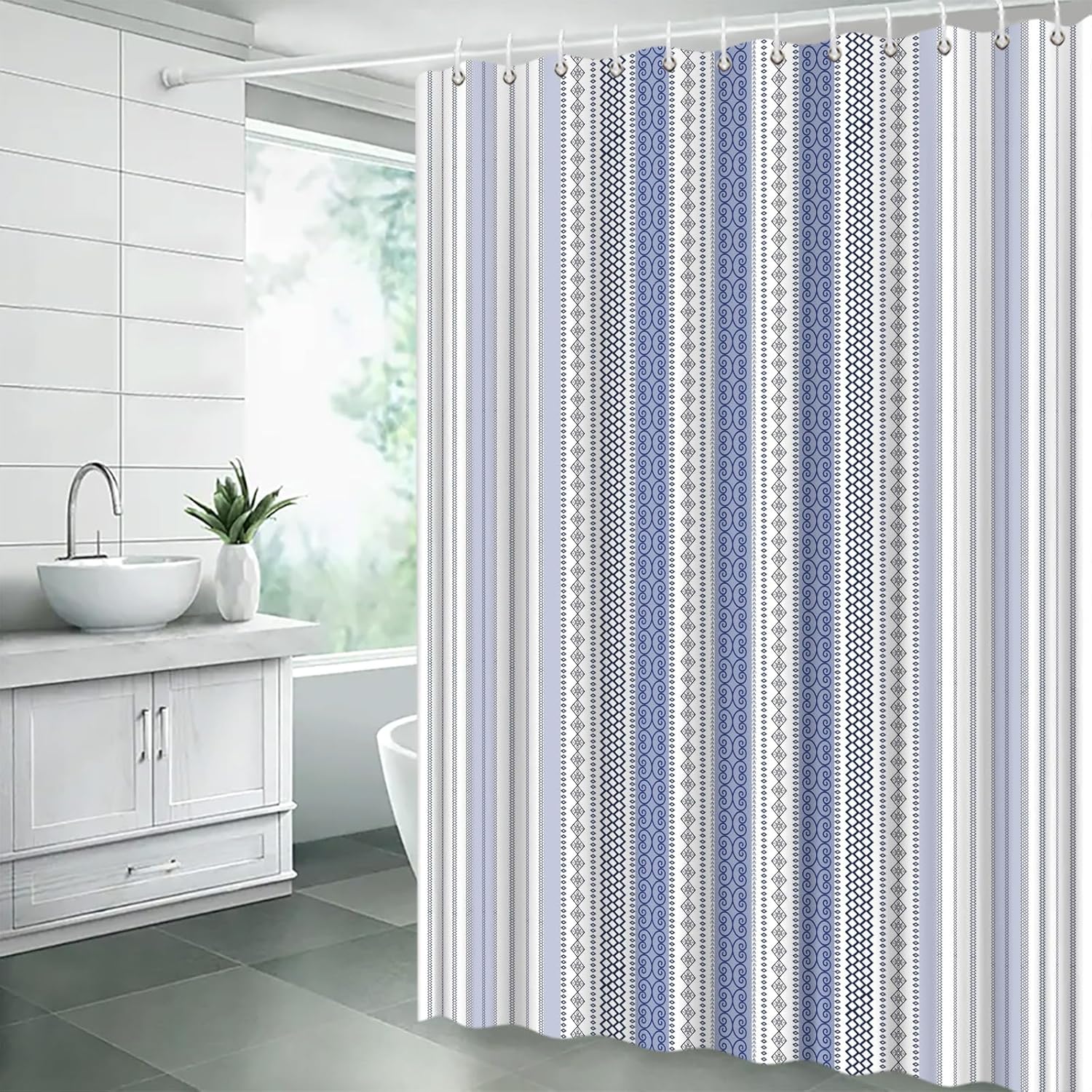 Striped Shower Curtain Aztec Western Geometric Modern Minimalist Fabric Bathroom Decor Curtains with Hooks 70W x78H,