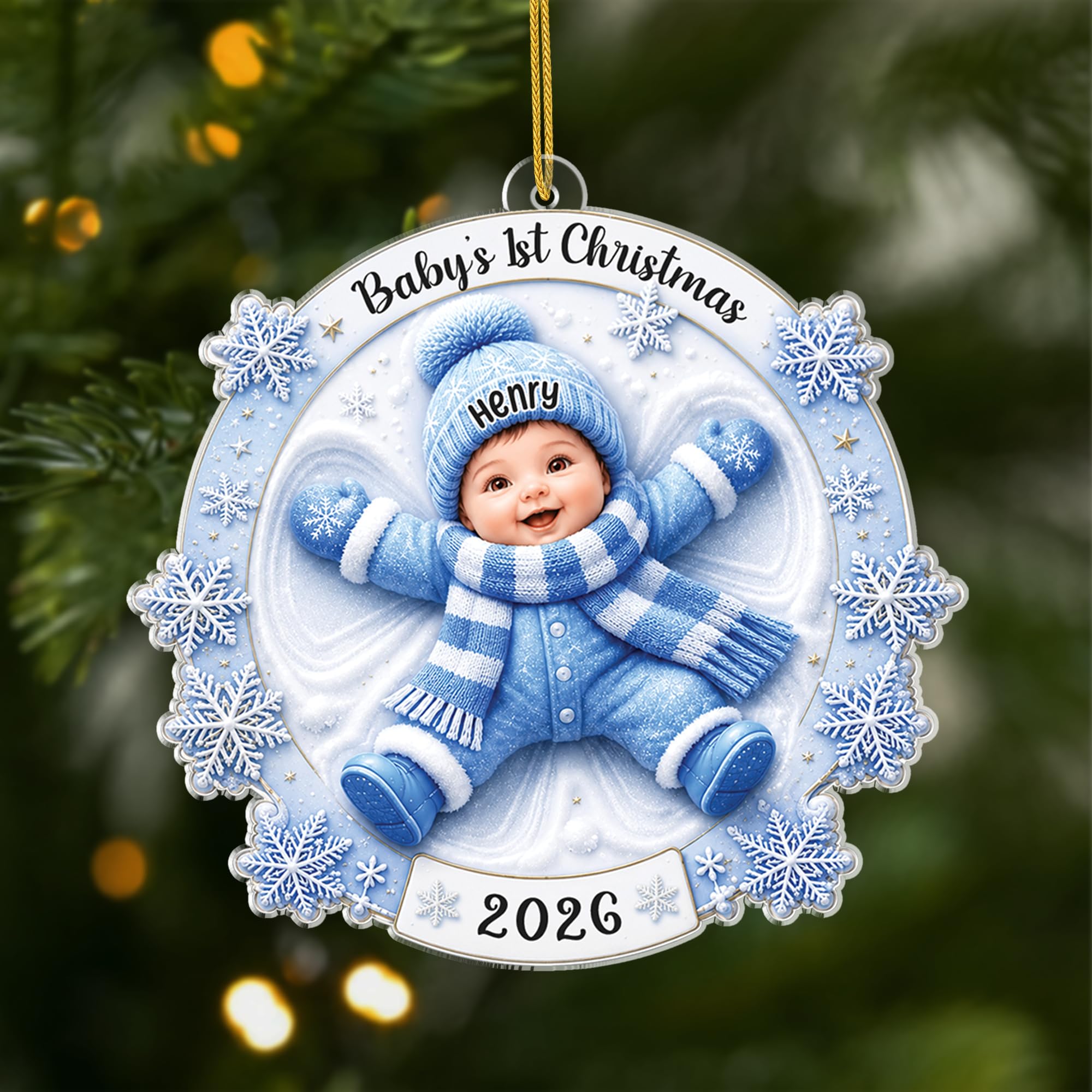 Personal Chic Personalised Ornament - Baby's 1st Christmas Moon Acrylic Ornament - Baby bump christmas bauble, Christmas hanging decor, Babies 1st, Newborn baby gifts (Model #3) — image 1