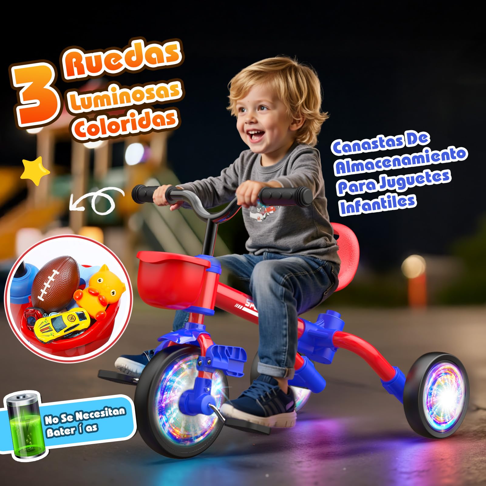 HappyGoLucky Triciclo 5 En 1 Evolutivo Bebe, Bici Bicicleta Niñas 1-3 Años-Ruedas Luminosas/Asa Parental/Asientos&Pedales Regulables